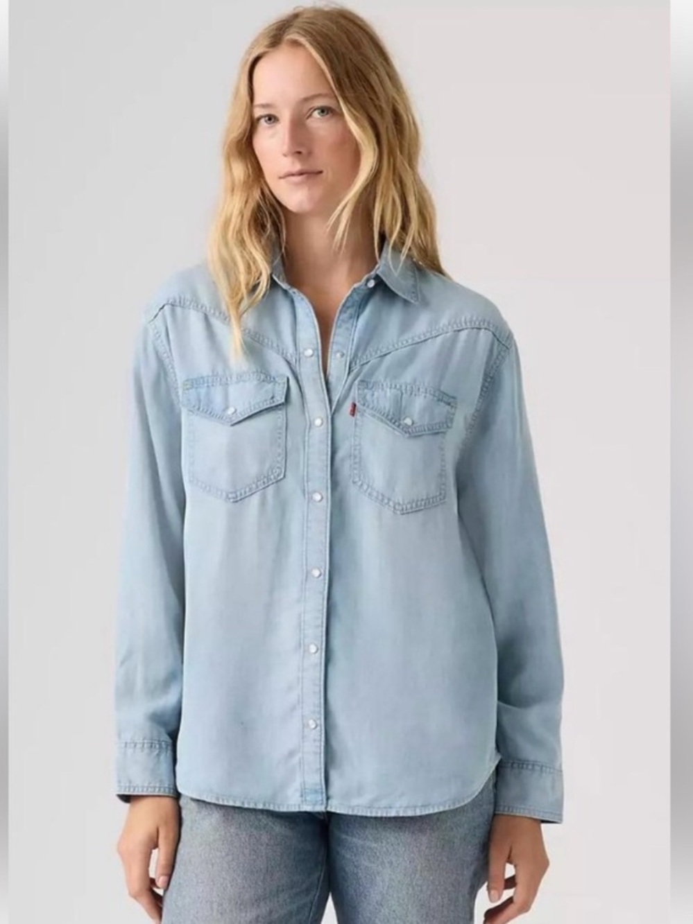 Levi's Sawyer Western Cowgirl Button Down Relaxed Long Sleeve Blue Shirt XXL